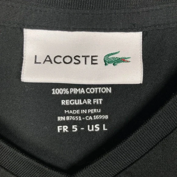 Lacoste V-Neck T-Shirt Womens Large Black 100% Pima Cotton Regular Fit Classic - Picture 3 of 9